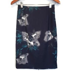 JACOB Floral Pencil Skirt Exposed Zipper Elastic Waist Fully Lined